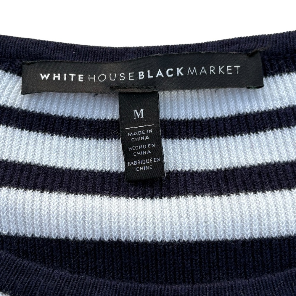 White House Black Market Navy White Stripe Ruffle Cuff Sweater Medium - Picture 5 of 9